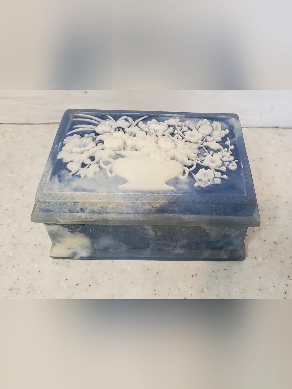 Vintage Incolay Blue White Trinket Box Jewelry Box Floral Victorian Cottagecore